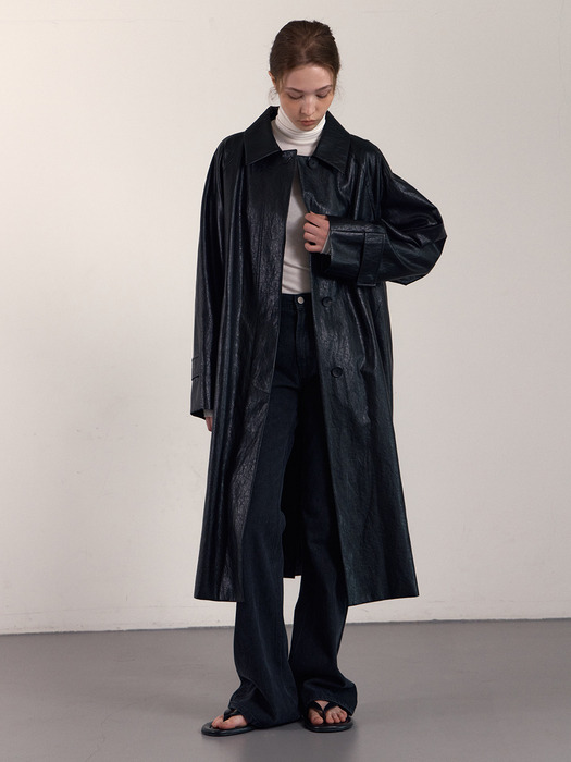 LEATHER LONG OVER COAT_BLACK