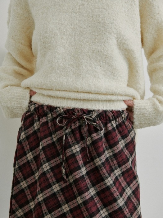 Lucy Check Cotton Skirt_Burgundy