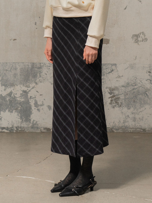 Slit Check Skirt_DARK  BORWN