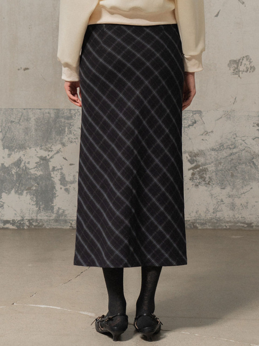 Slit Check Skirt_DARK  BORWN