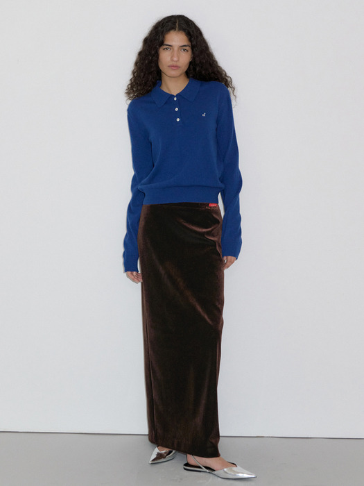 VELVET LONG SKIRT_BROWN