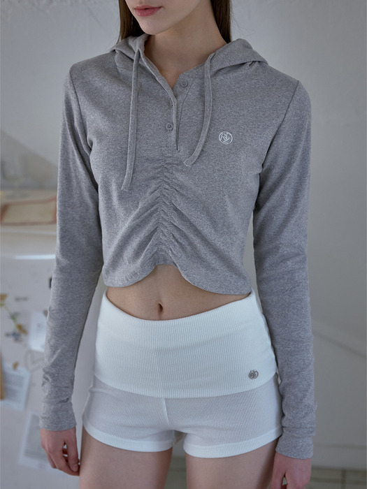 Shirring Hood Crop Long sleeve [Gray]