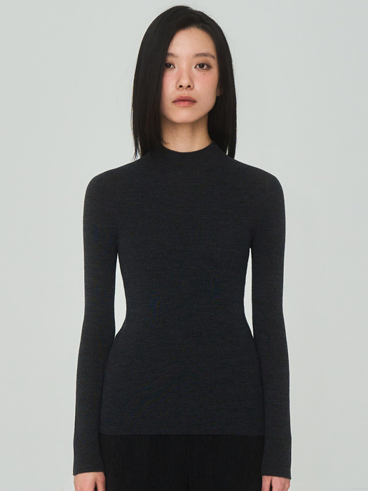 Half Turtleneck Ribbed Charcoal-gray Knit