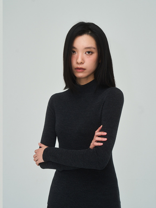 Half Turtleneck Ribbed Charcoal-gray Knit