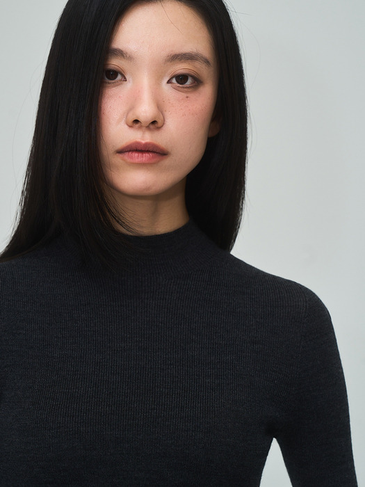 Half Turtleneck Ribbed Charcoal-gray Knit