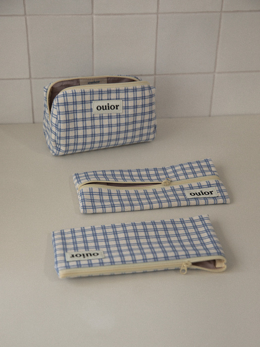ouior flat pencil case - modern blue (middle zipper)