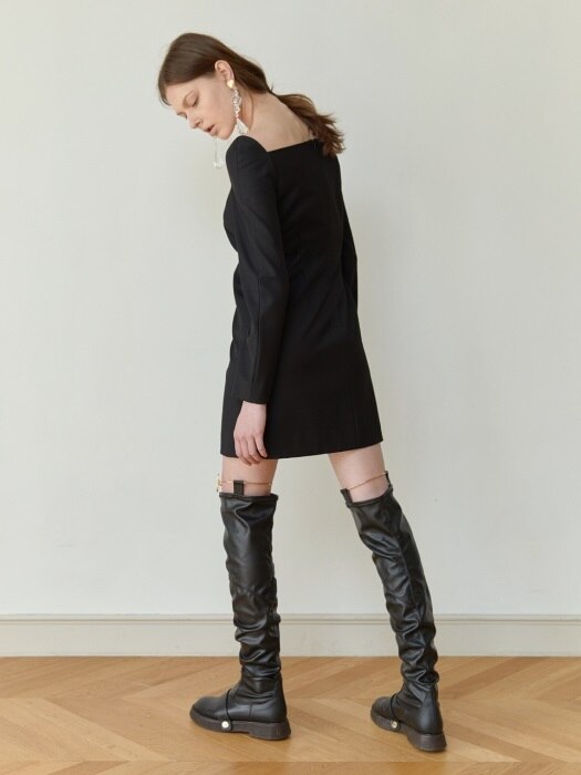 18FW FAUX-LEATHER KNEE-HIGH BOOTS (BLACK)