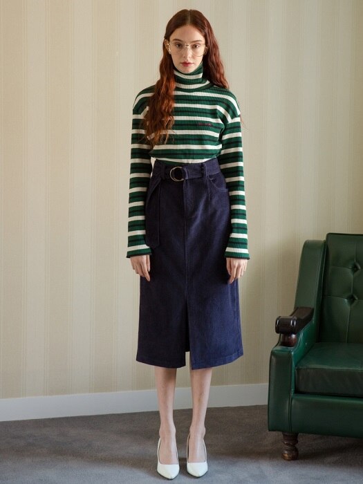 NAVY CORDUROY H SKIRT