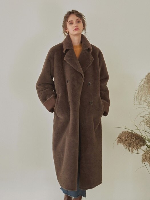 DOUBLE FACED LONG MUSTANG COAT_BROWN