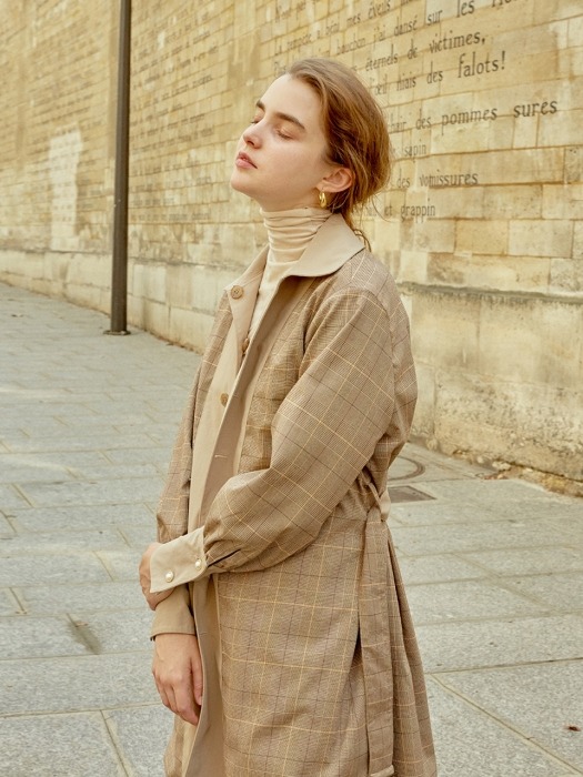Puff Sleeve Trench Coat (Beige+Check)_VW8AR0120
