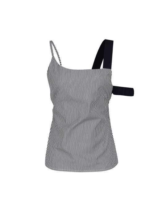 SLEEVELESS RUCHED STRAP TOP (NAVY STRIPE)