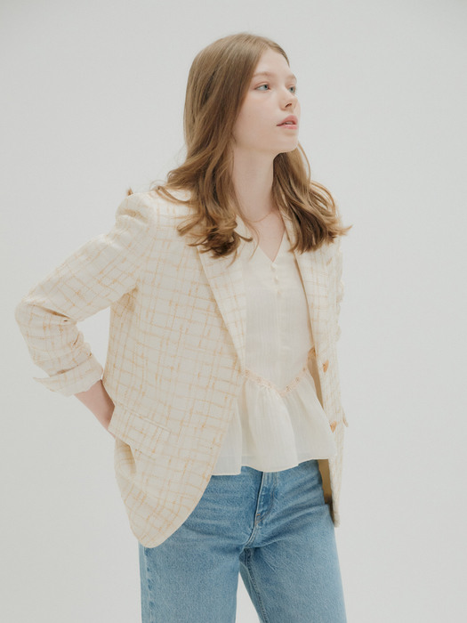 TWEED CHECK JACKET_IVORY