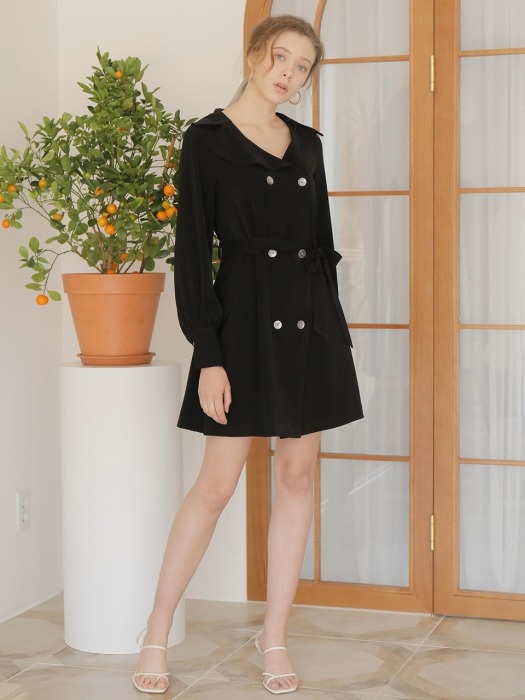 DOUBLE BUTTON FLARE ONE-PIECE_BLACK