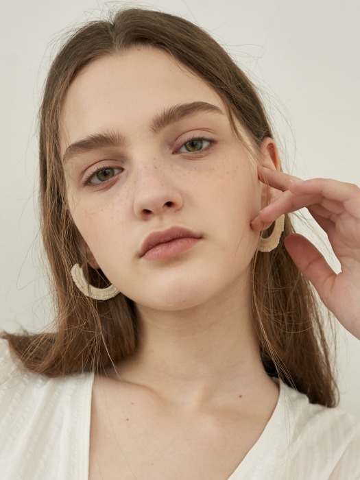 Cream lace hoop earring