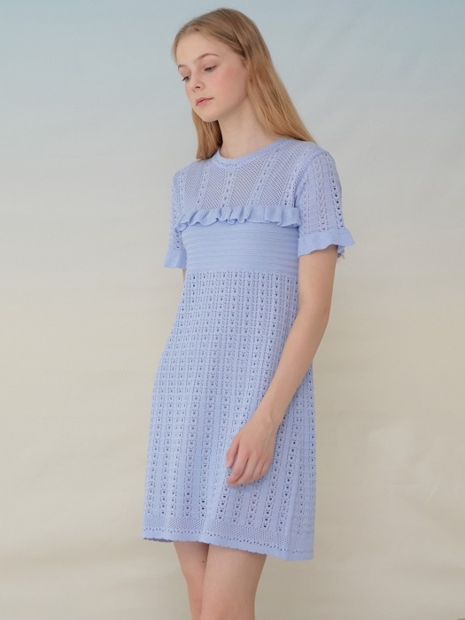 monts949 lace frill knit dress (skyblue)