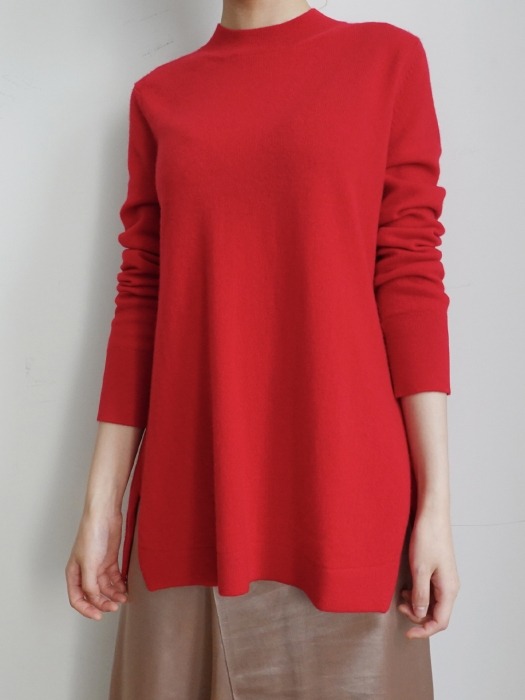 Cashmere 100% A-Line Mokneck Pullover #Red