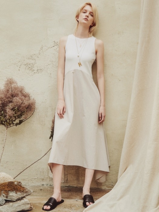 two tone sleeveless dress_white