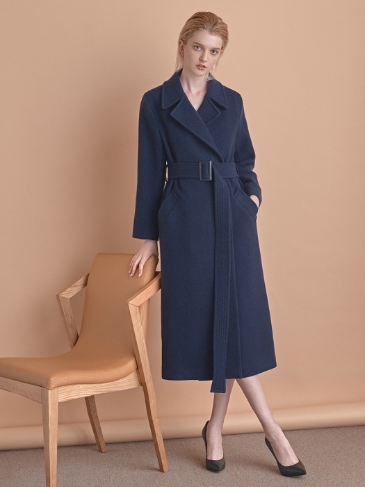 BELTED OVERSIZE COAT -NAVY