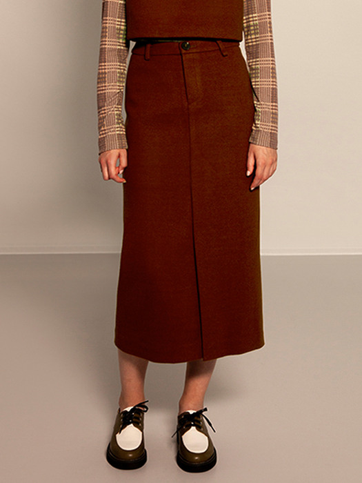 Front Slit Skirt_Brown