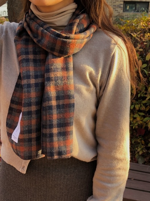 handmade natural vintage mix check muffler.