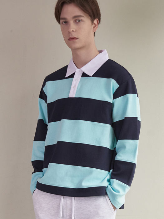 KL#28 CUT AND SEWN STRIPE RUGBY TEE-MINT