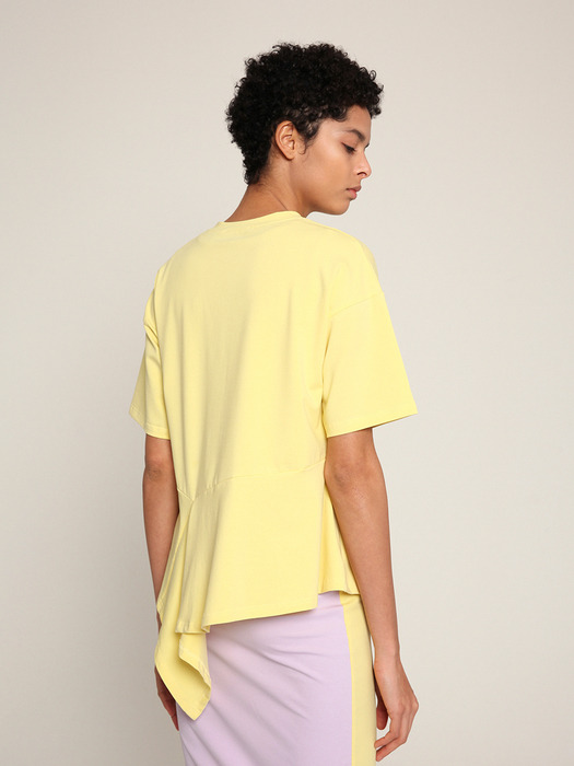 Unbalance hem cotton strech t-shirt in Yellow