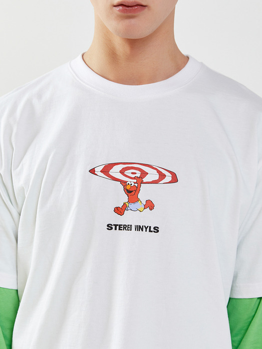 [SM20 SV X Sesame Street] Surfing Elmo Oversized T-Shirts(White)