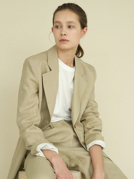 linen single two button jacket (beige)