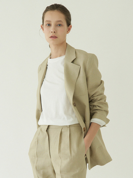 linen single two button jacket (beige)