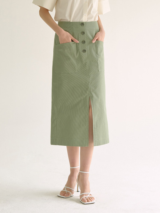 H line button DT skirt - khaki