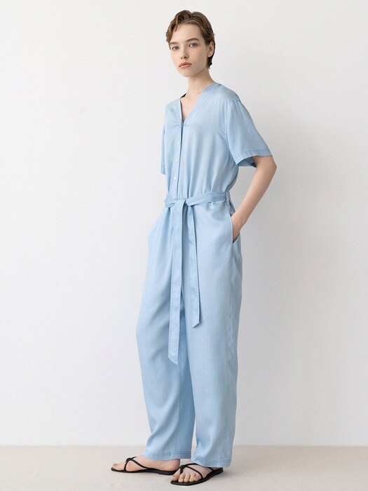 denim belt jumpsuit (blue)