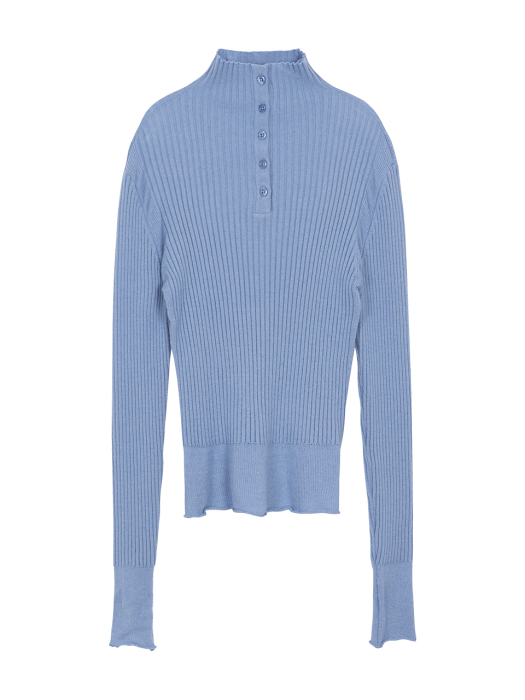Button Ribbed Knit in Blue_VK0AP2300