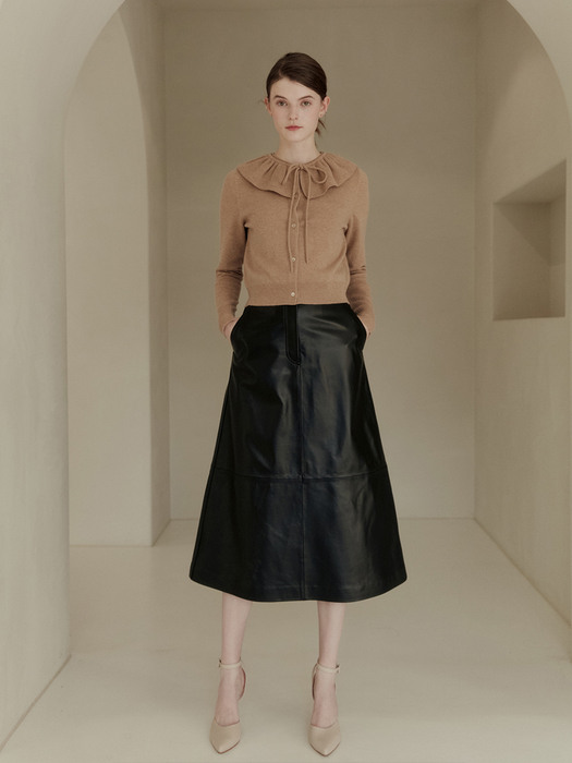 [미전시]SCARLET Big button detail leather skirt (Black)