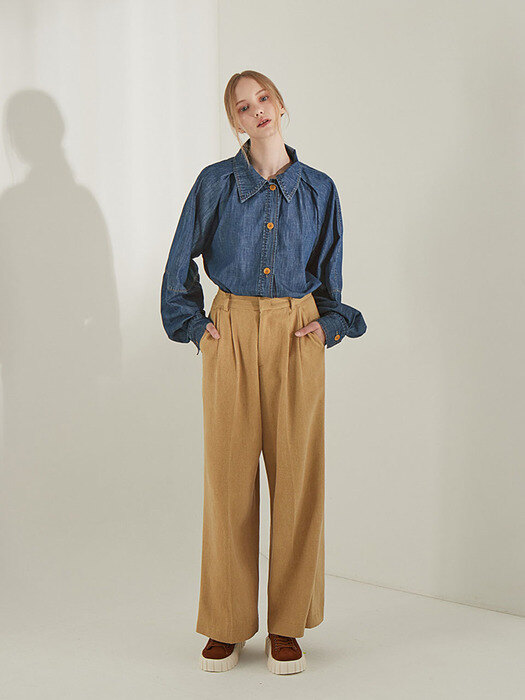planet-15 pin tuck wide pants_brown gold