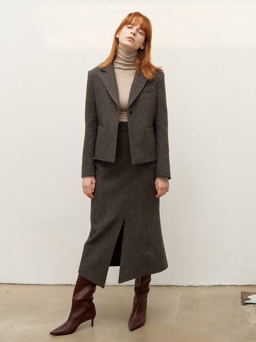Diagonal wool skirt - Khaki Brown
