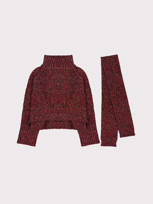 Lucia Shaded Knit & Muffler Set_Multi Red