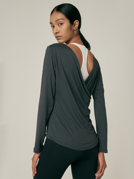 WRAP UP LONG SLEEVE TOP GREY