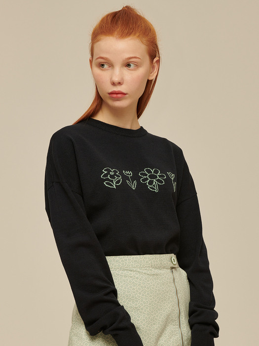 Flower Drawing Knit [NAVY]