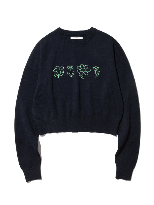 Flower Drawing Knit [NAVY]