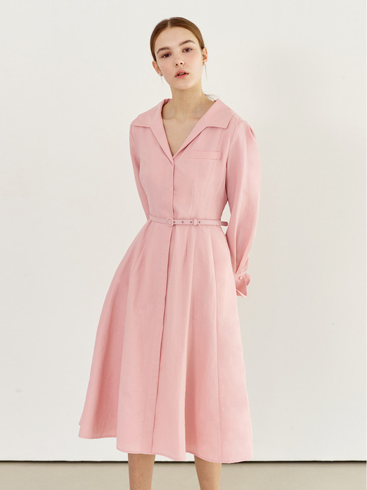 [미전시]IRIS Long sleeve flared shirt dress (Misty pink)