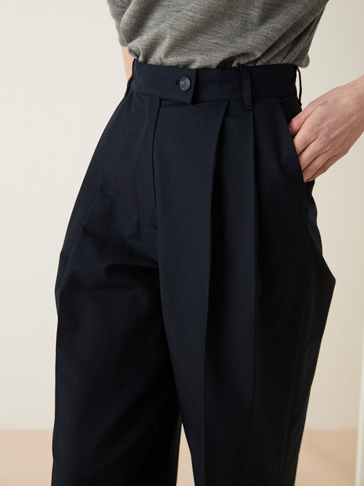 Pleats turnup pants ( navy)