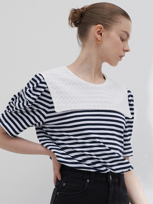 Two way lace collar top - Stripe