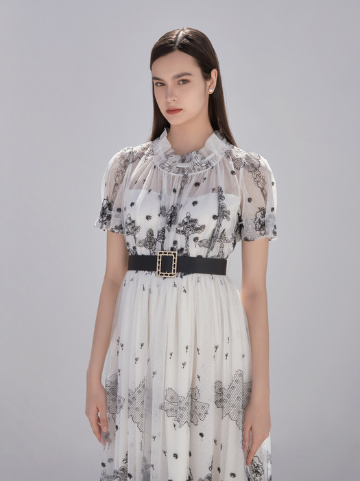 MARGO / Embroidery Lace Chiffon Long Dress(ivory)