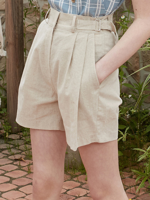 j773 linen pintuck shorts (beige)