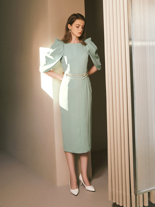 NEITH / Puff Straight Belted Dress(mint)