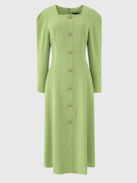 그린 카라 턱 슬리브 드레스 / GREEN KARA TUCK SLEEVE DRESS