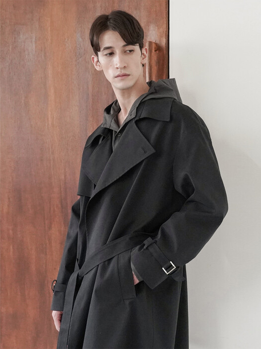 BUTTONLESS FLAP TRENCH COAT[F/W]_BLACK