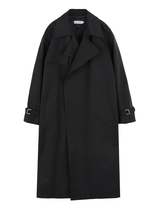 BUTTONLESS FLAP TRENCH COAT[F/W]_BLACK