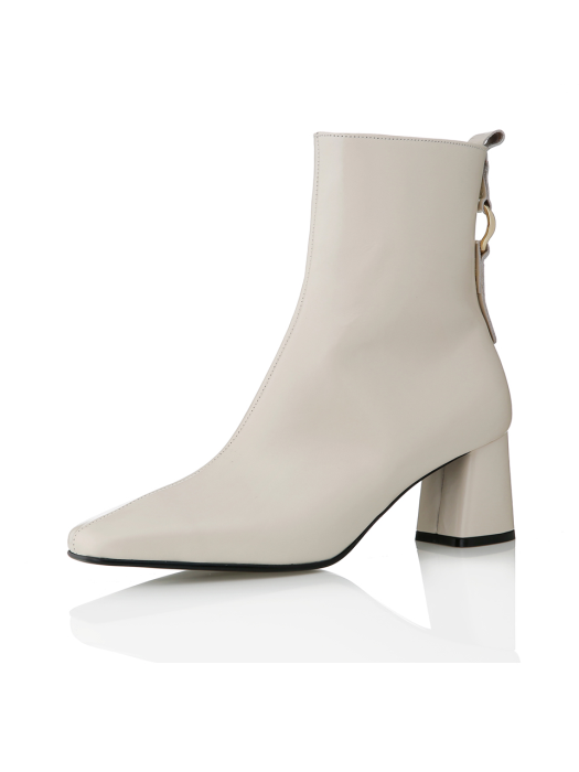 Ring Point Block Hill Ankle Boots - MD1088b Cream