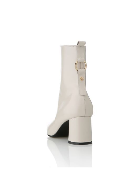 Ring Point Block Hill Ankle Boots - MD1088b Cream